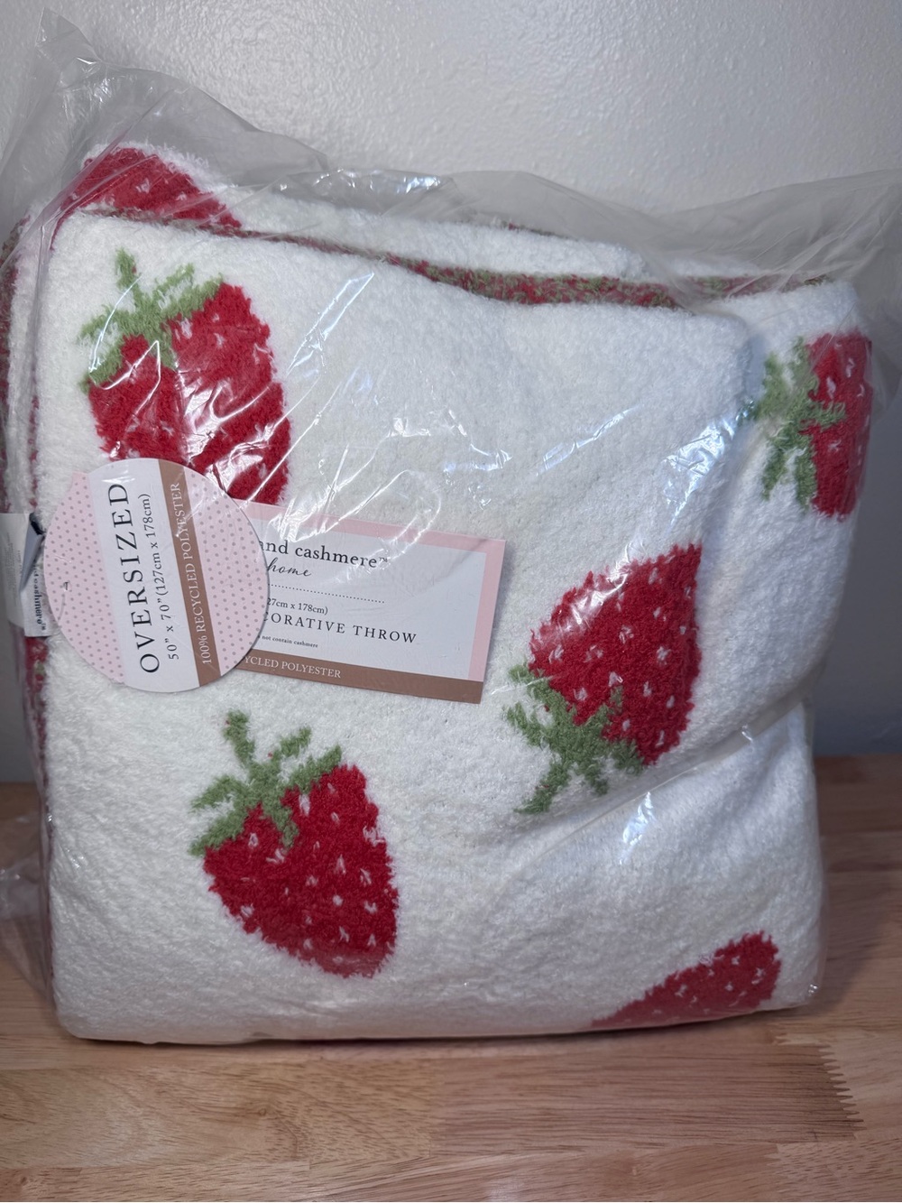 Cupcakes & Cashmere White Strawberry Print Oversized Throw